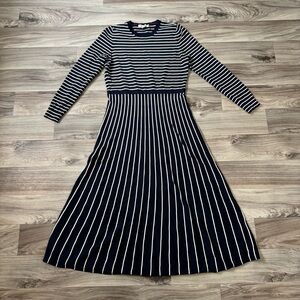 Boden Maria Stripe Long Sleeve Knit Dress in Navy and Ivory Size 10 Long
